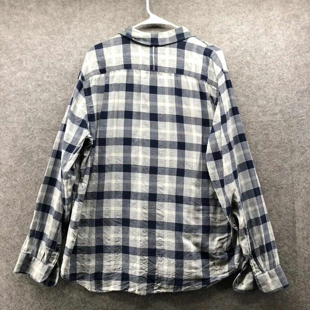 Banana Republic Slim Fit Crinkle Cotton Flannel Shirt Mens XL Blue Plaid